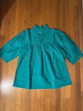 Spirit Dress Blouse with Embroidered Yoke